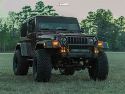 1 2002 Tj Jeep Sport Rough Country Suspension Lift 4in Rough Country Steel Wheel Gloss Black