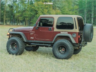 1 2002 Tj Jeep Sport Rough Country Suspension Lift 4in Rough Country Steel Wheel Gloss Black